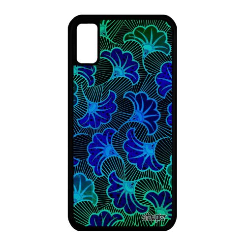 Coque pour iPhone X silicone wax telephone coloré africain metal 10 portable antichoc fantaisie 4G afrique ethnique tissu bleu