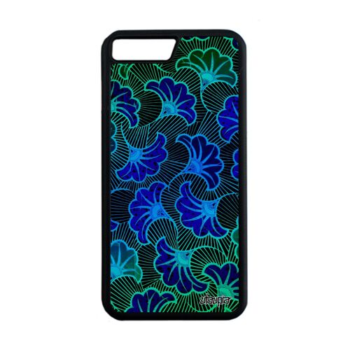 Coque silicone wax iPhone 7 Plus coloré telephone pas cher fantaisie ethnique noir tissu africain de protection personnalisé