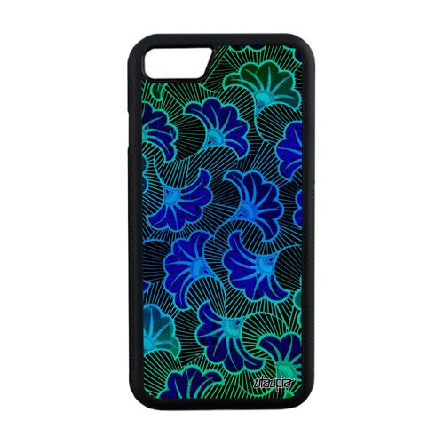 Coque en silicone iPhone 7 wax motif smartphone fantaisie africain tissu bleu etui ethnique telephone case coloré afrique