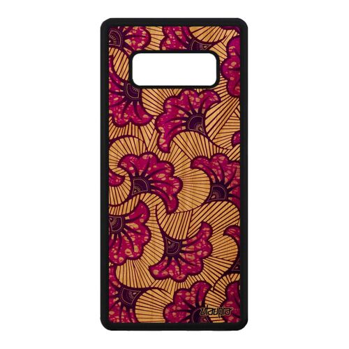 Coque silicone Galaxy Note 8 en bois wax de protection etui mobile tissu imprimé SM-N950F motif afrique coloré violet bumper Samsung
