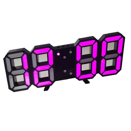 Horloge murale LED 3D Réveil mural minimaliste pour maison salon bureau police noire lettre rose