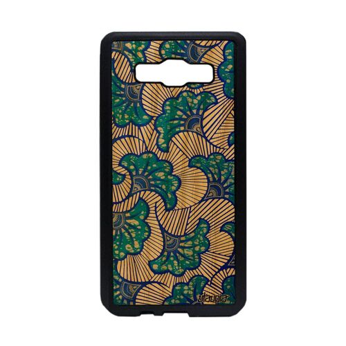 Coque wax telephone Samsung A5 2015 bois silicone personnalisé ethnique tissu afrique antichoc housse motif imprimé bleu de galaxy