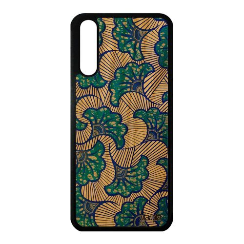 Coque P20 En Bois Silicone Wax Noir Motif Africain Afrique Dessin Tissu Frêne Coloré Bleu Imprimé De Protection Ethnique Huawei