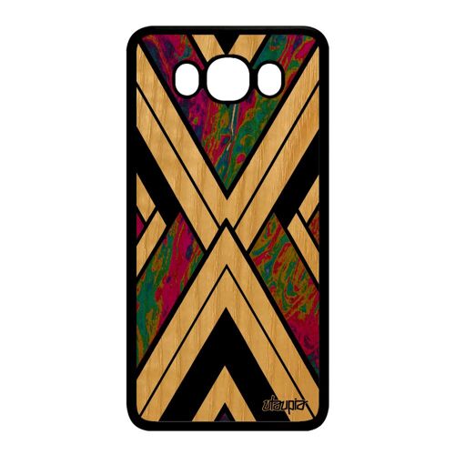 Coque en bois silicone Samsung J7 2016 marbre contemporain motif noir design granite mobile moderne telephone violet effet de galaxy