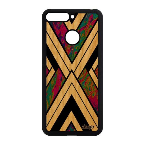 Coque Bois Veritable Pour Honor 7a Silicone Marbre Fond Geometrique Motif Moderne De Protection Fait Main Design Contemporain Etui