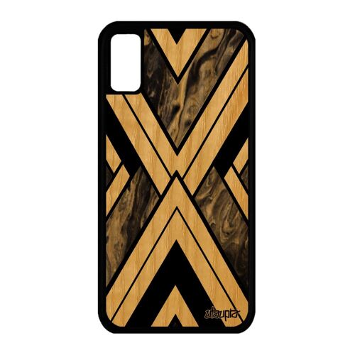 Coque marbre pour iPhone X en bois silicone antichoc moderne gris granite artisanal motif original matiere frêne de protection