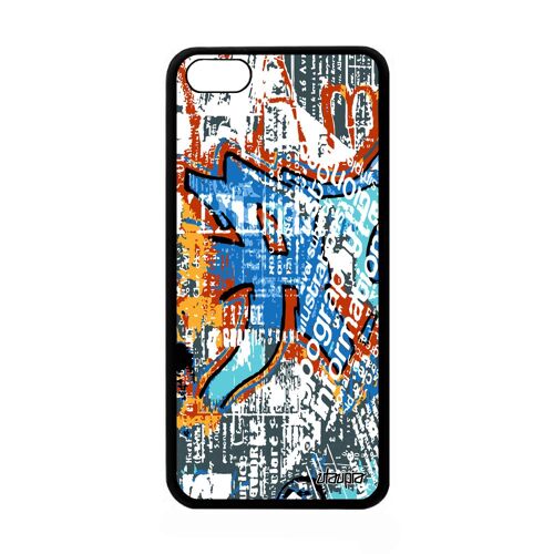 Coque Silicone Pour Apple Iphone 5c Street Art Ecriture Metal Tagué Pas Cher Telephone Noir Fond Effet Tag 4g Case Orange Graffiti
