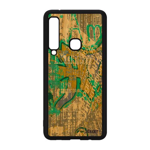 Coque bois veritable Samsung A9 2018 silicone street art caoutchouc vert coloré tag rigide graffiti artisanat made in France galaxy