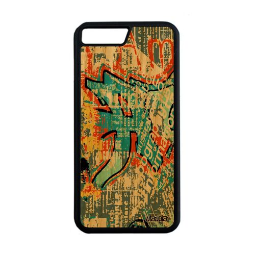 Coque En Bois Iphone 7 Plus Et Silicone Street Art Texture Tag Motif Portable Bumper Ecriture Coloré Artisanal Noir Orange