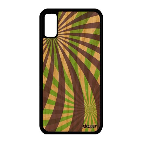 Coque illusion d'optique pour iPhone XS en bois et silicone design dessin fait main mobile geometrique noir telephone moderne