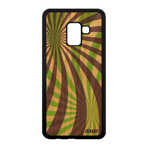 Coque Illusion D'optique Pour Samsung A8 2018 Vrai Bois Silicone Moderne Geometrique 4g De Protection Antichoc Bumper Design Galaxy