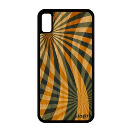 Coque En Bois Veritable Silicone Iphone Xr Et Illusion D'optique Jaune Design Effet Soleil Cadeau Unique Fond Housse Geometrie
