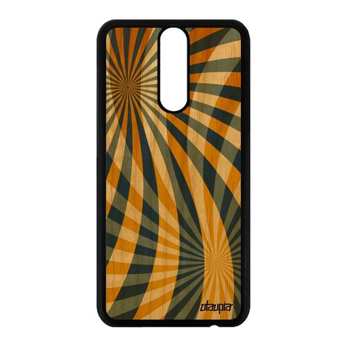 Coque Pour Huawei Mate 10 Lite Vrai Bois Silicone Illusion D'optique Housse Fond Effet Geometrie Motif Original Souple 4g Etui Jaune