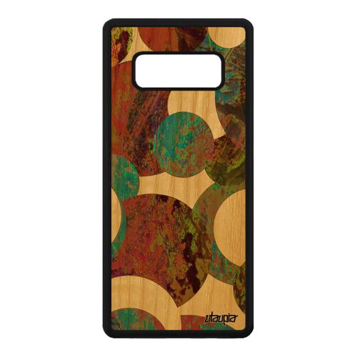Coque Bois Silicone Peinture Abstrait Pour Samsung Galaxy Note 8 Geometrique Ronds Housse Design Acrylique Rigide Art Made In France