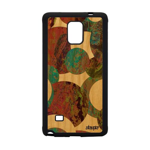 Coque en bois Galaxy Note 4 silicone peinture abstrait jaune design acrylique motif artisanal TPU telephone ronds etui 4G de Samsung