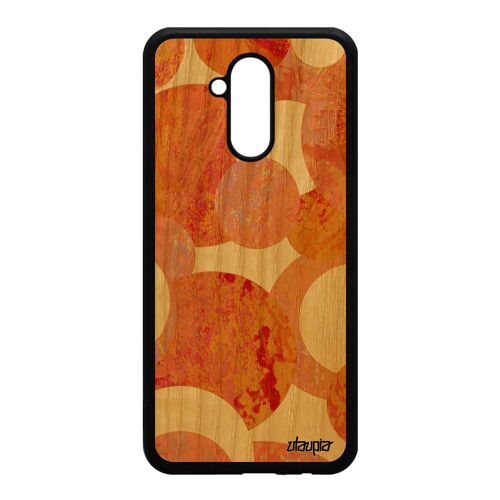 Coque Bois Huawei Mate 20 Lite Silicone Peinture Abstrait Smartphone Motif Orange Artistique Jolie Ronds Pas Cher Effet Noir Design