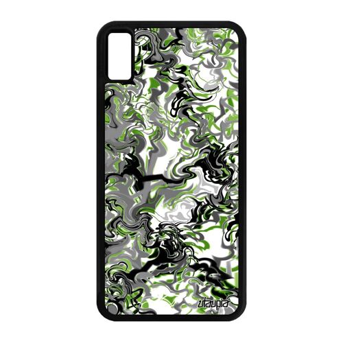 Coque telephone iPhone XS Max silicone marbre smartphone peinture motif ondulé effet forme antichoc vert fond original design