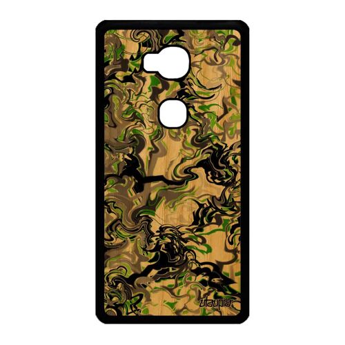 Coque Honor 5x En Bois Silicone Marbre Fait Main Motif Ondulé Smartphone Telephone Vert Etui Design Noir Fond Forme Peinture Effet