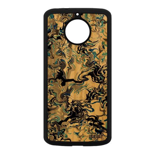 Coque Motorola Moto E4 Plus en bois silicone marbre fond bleu motif cadeau effet TPU etui personnalisé forme frêne peinture ondulé
