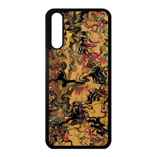 Coque Silicone Pour Huawei P20 Bois Veritable Marbre Eml-L29 Artisanal Frêne Texture Smartphone Pas Cher Coloré Forme Antichoc Gris