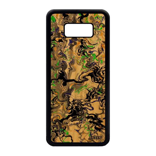 Coque S8 Plus En Bois Silicone Marbre Noir Smartphone Motif Frêne Telephone De Protection Fond Orange Forme Tpu Effet Samsung Galaxy