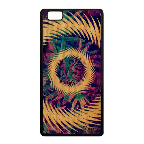 Coque En Bois Rigide Huawei P8 Lite 2015 Silicone Mandala Violet Motif Unique Fond Effet Jolie Telephone Soleil Fait Main Vegetal De