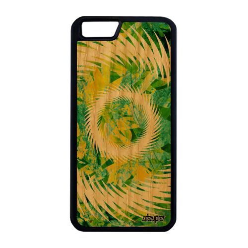 Coque iPhone 6 6S Plus en bois silicone mandala texture artisanat antichoc sphère housse smartphone decoratif telephone vert