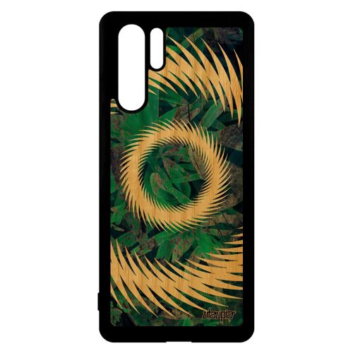 Coque P30 Pro en bois et silicone mandala texture soleil etui housse 4G floral gris artisanal motif dessin jolie fond Huawei