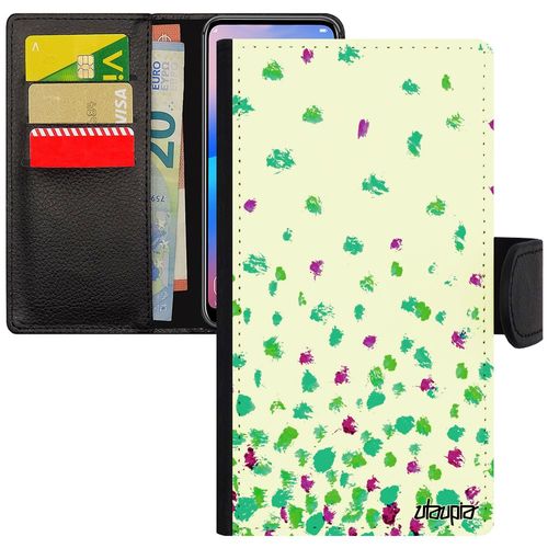 Coque Confettis Pois Rabat Iphone 12 Mini Simili Cuir Silicone Telephone Jolie Etui Motif Vert Fond Petales De Made In France