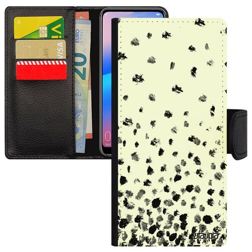 Coque Samsung S24+ Plus Porte Cartes Confettis Pois Gris Noir Etui Design Romantique Mobile Jolie Petales Dessin À Clapet De Galaxy