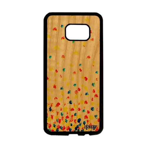 Coque Bois Pour Samsung S7 Edge Silicone Confettis Pois Effet Orange Fond Telephone Petales Jolie Smartphone Motif Etui Cover Galaxy