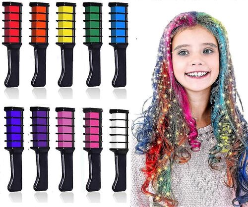 10 Couleurs Cheveux Craie Jetable Couleur De Cheveux Peigne Lavable Cheveux Peigne Craie Cadeau