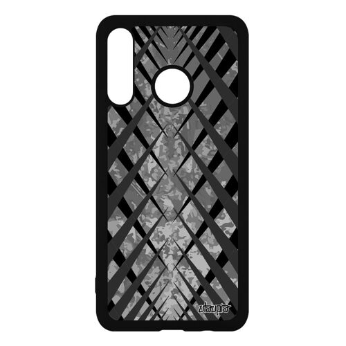 Coque pour Huawei P30 Lite en silicone design carreau original fond motif tartan carre de protection geometrie aluminium gris jolie