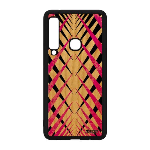 Coque pour Samsung Galaxy A9 2018 bois silicone design carreau effet unique fond rose tartan geometrique smartphone motif portable