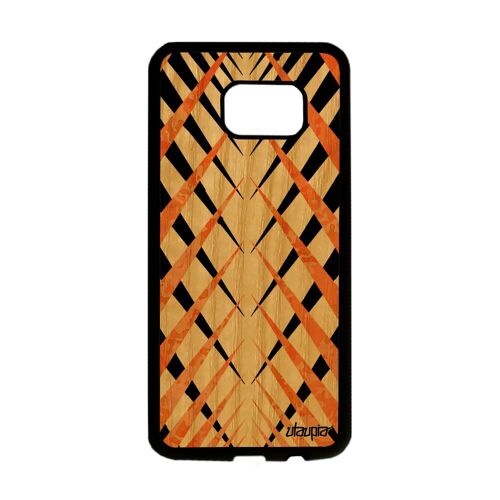 Coque bois pour Samsung S7 Edge silicone design carreau motif bumper texture rigide coloré geometrique orange tartan losange galaxy