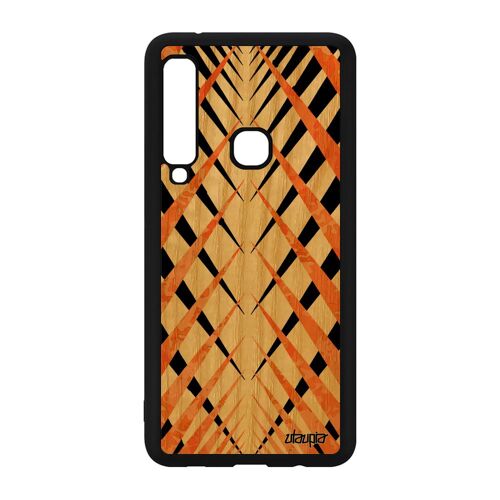 Coque Pour Samsung Galaxy A9 2018 En Bois Silicone Design Carreau Geometrique Case Etui Orange Tartan Tpu Dessin Rigide Frêne Motif