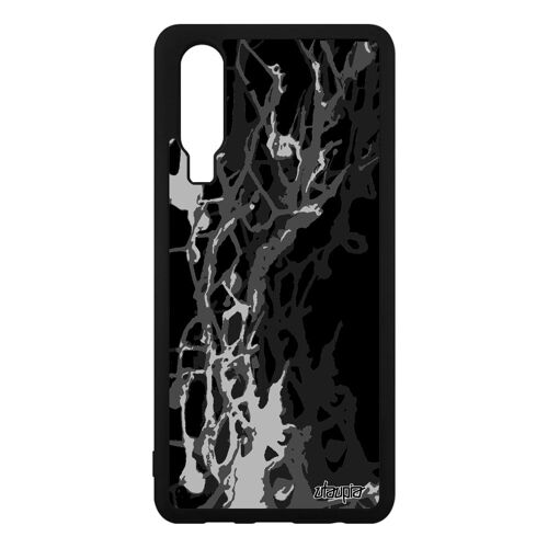 Coque Silicone Huawei P30 Peinture Moderne Housse Texture Abstrait Noir Cover Motif Decoratif Fond Gris Design Original Smartphone