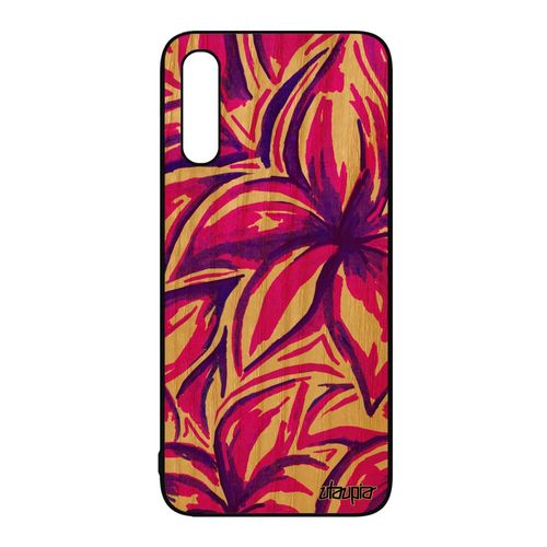 Coque Samsung Galaxy A50 Bois Silicone Fleurs Peinture Feuille Floral Nature De Protection Violet Motif Effet Cover Fond Fait Main