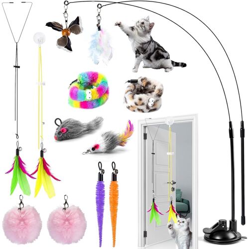 Kalanka-Interieur Jouet Pour Chat Avec Ventouse, 12pcs Canne À Pêche Pour Chat Avec Plume, Jouet Cha T Ventouse Avec Cloche, Jou Et À Plumes Avec Cloche, Jou Et Pour Cha T Suspendu Pour Petits Et Gra