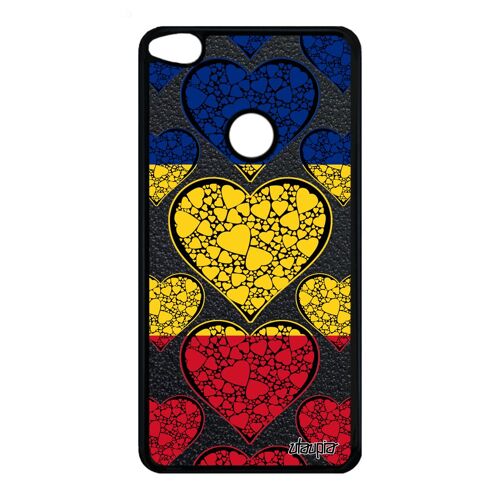 Coque Huawei P8/P9 Lite 2017 silicone drapeau roumanie roumain noir football coeur coupe d'europe I love personnalisé caoutchouc jo