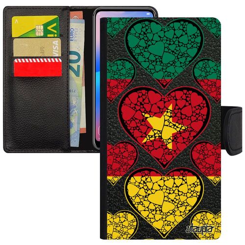 Coque Drapeau Cameroun Camerounais Iphone 11 Pro Max Simili Cuir Portefeuille Coeur Coupe D'afrique Pas Cher Housse I Love Can Apple