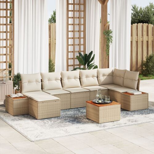 Ensemble De Canapé De Jardin Vidaxl 8 Pièces Avec Coussins En Rotin Poly Beige