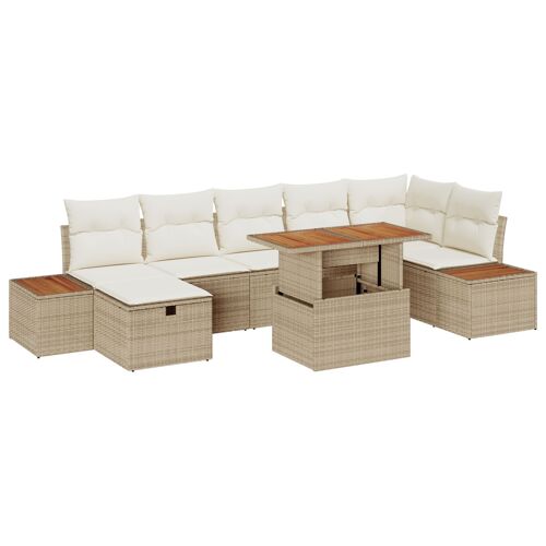 Canapé De Jardin 8 Pièces Avec Coussins Beige Rotin Poly Acacia