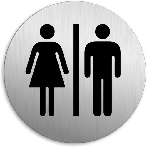 KALANKA-Plaque de Porte - WC Toilettes Hommes Femmes Ø 75 mm Signalétique Aluminium brossé (Argent)