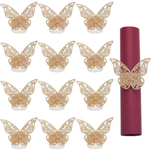 Kalanka-Gorgecfaft 50 Pièces Ronds De Serviette En Papier Papillon Anneau De Serviette Creux Brillant Découpés Au Laser Porte-Serviettes Pour Les Décorations De Table De Banquet De Mariage Noël Saint