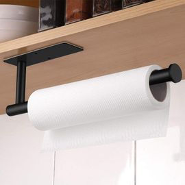TIANYI-Porte-rouleau d'essuie-tout noir - Sans perçage - En acier inoxydable - Pour garde-manger, lavabo, salle de bain, rectangulaire - 33,7 cm