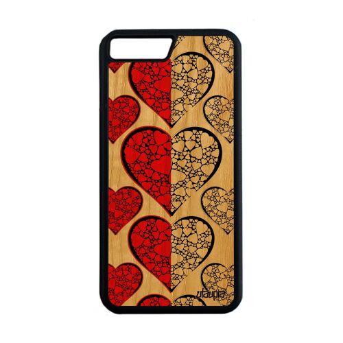 Coque Apple iPhone 7+ Plus en bois silicone drapeau pologne polonais coeur portable Euro basket coupe d'europe solide football etui