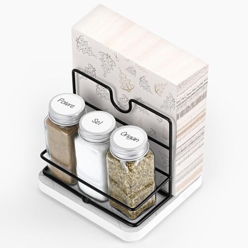 Kalanka-Porte Serviette Table Noir Avec Porte-Épices - Distributeur Serviette Papier Table En Fer - Support Serviettes & Épices Pour Barbecue - Style Rustique Avec Base Lestée