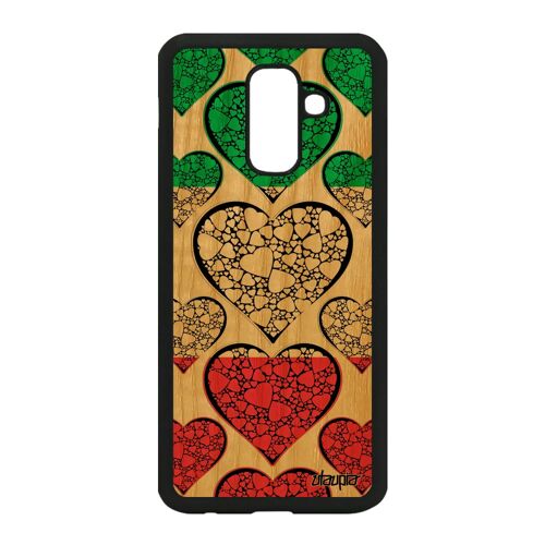Coque Silicone Samsung A6+ Plus 2018 Bois Naturel Drapeau Italie Italien Foot Coeur Mobile Football Coupe Du Monde Design Jo Galaxy
