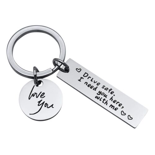 Porte-clés "Drive safe" en acier inoxydable Argenté 1 paquet